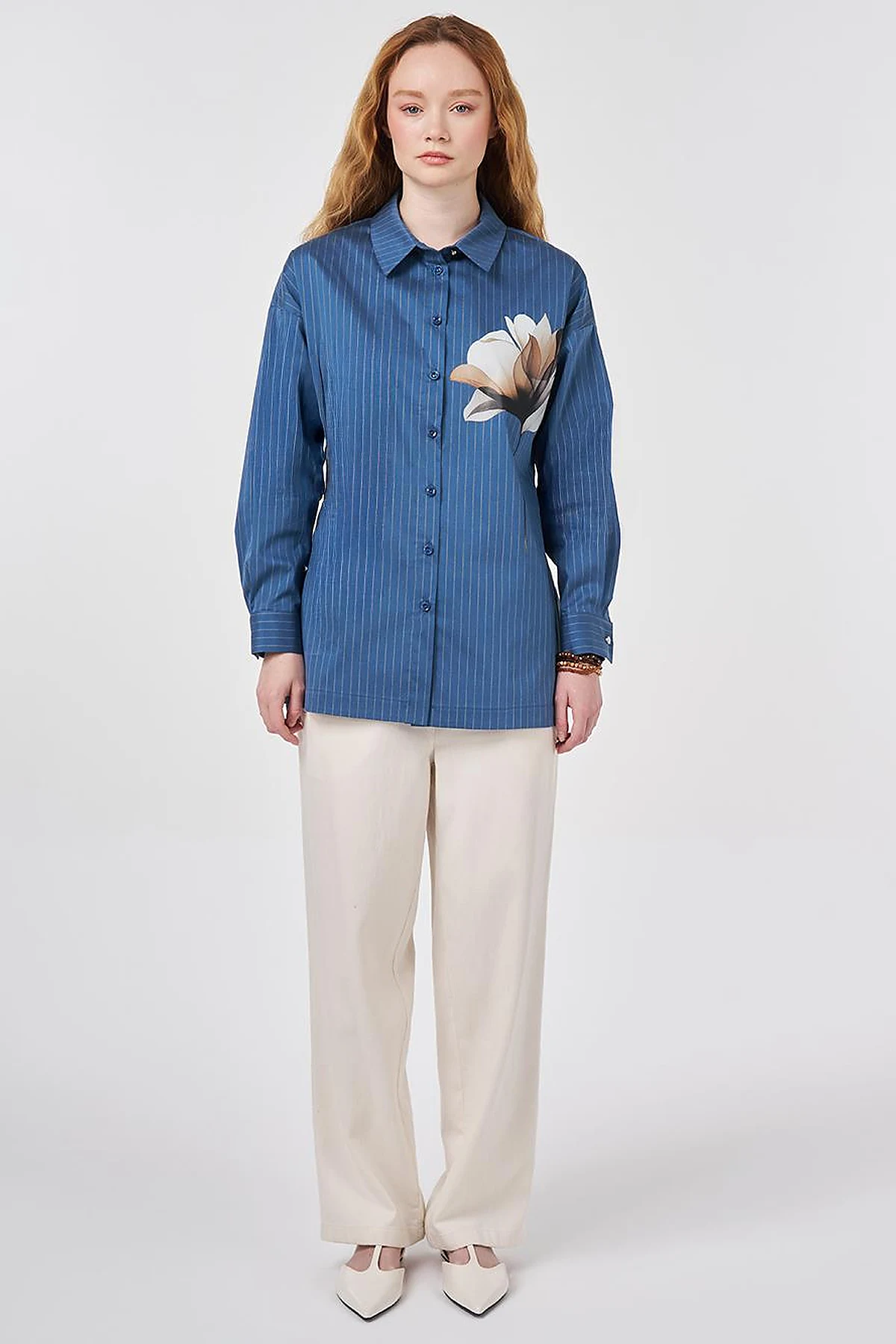 Striped Cotton Blouse Indigo