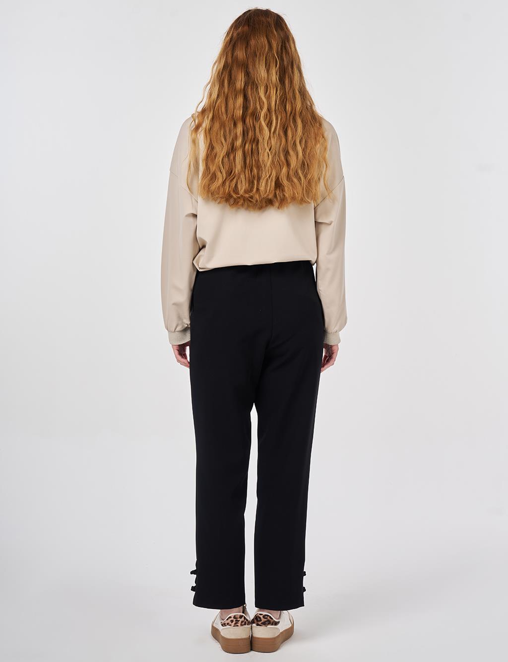 Düğüm Düğmeli Boru Paça Pantolon Siyah