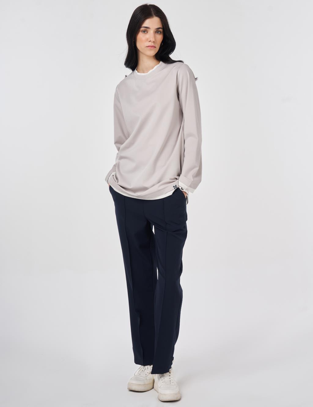 Trim-Detail Jersey Sweatshirt Gray