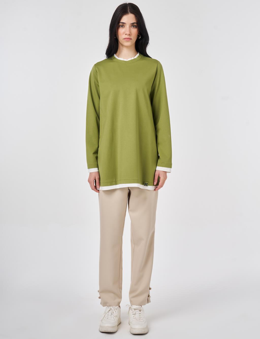 Trim-Detail Jersey Sweatshirt Matcha Green