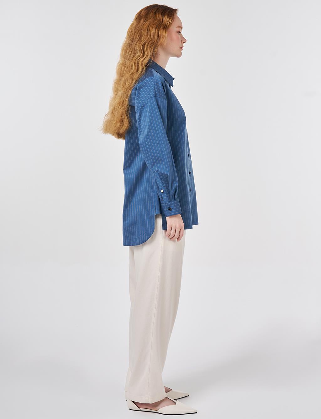 Striped Cotton Blouse Indigo