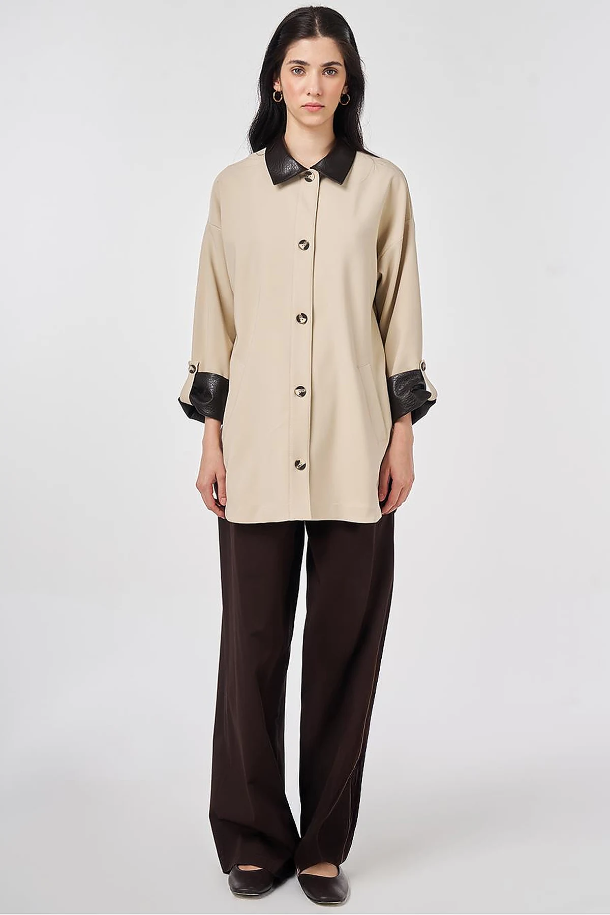 Faux Leather Collar Jacket Stone