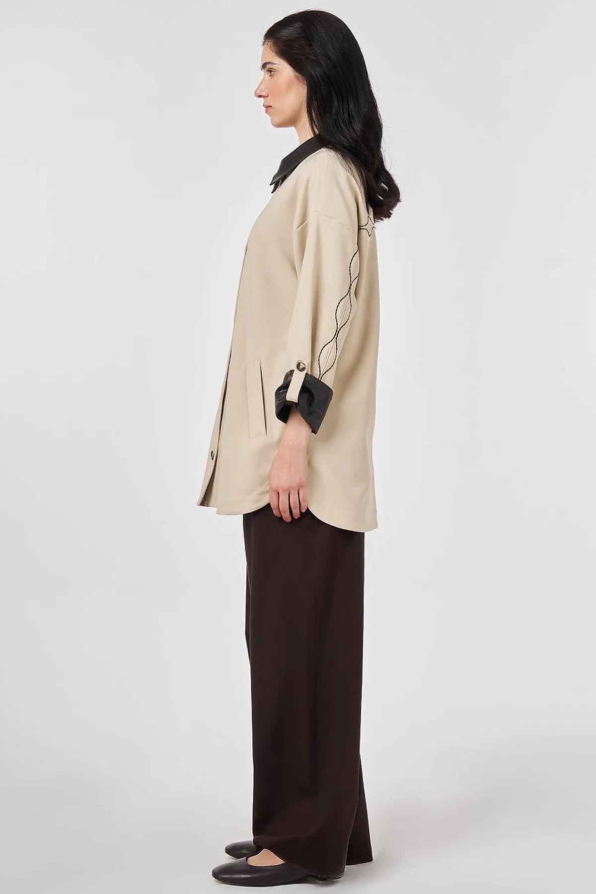 Faux Leather Collar Jacket Stone