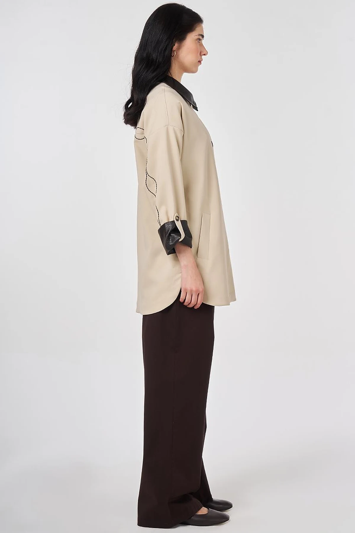 Faux Leather Collar Jacket Stone