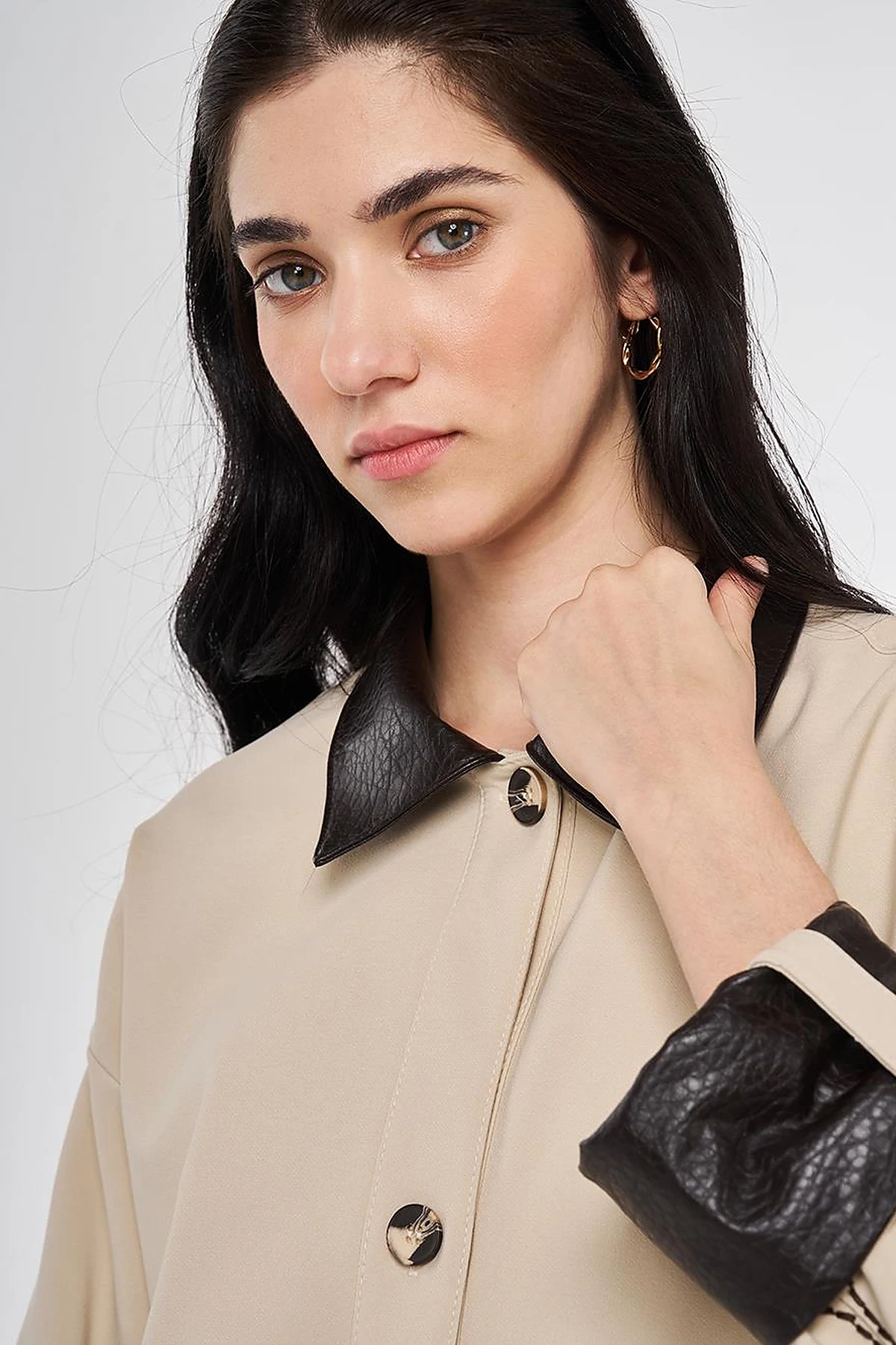 Faux Leather Collar Jacket Stone