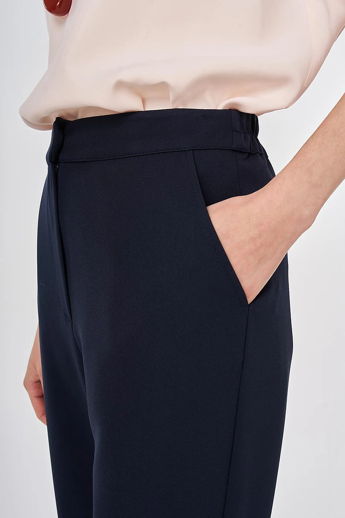 Knot Button Straight Leg Trousers Dark Navy
