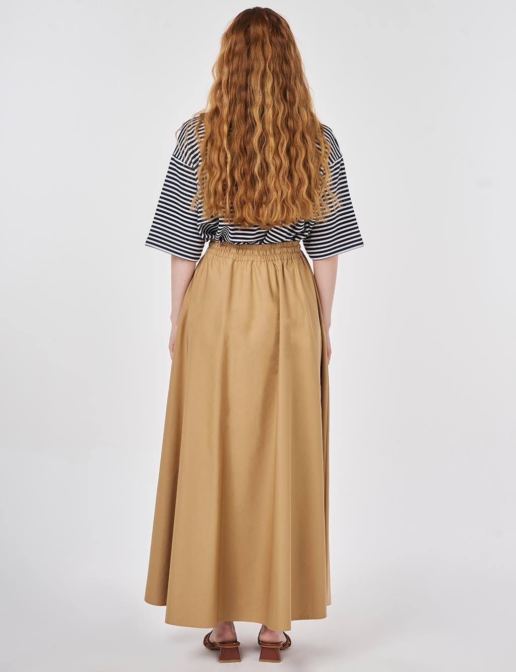 Püsküllü Evaze Etek Bej