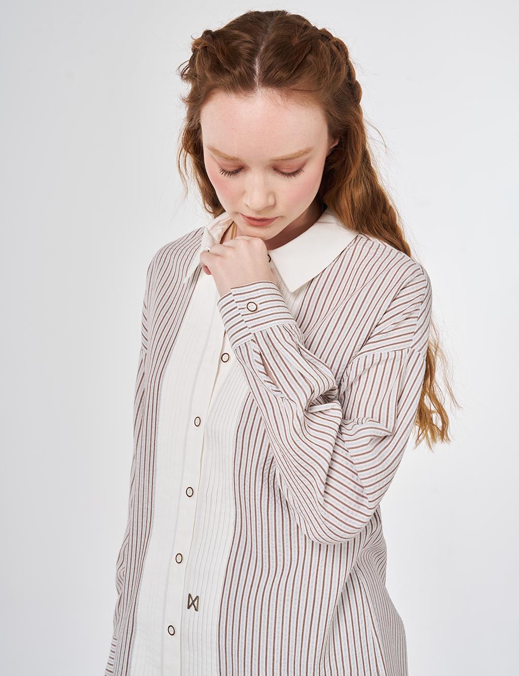 Nervür Dikişli Viskon Tunik Kahve