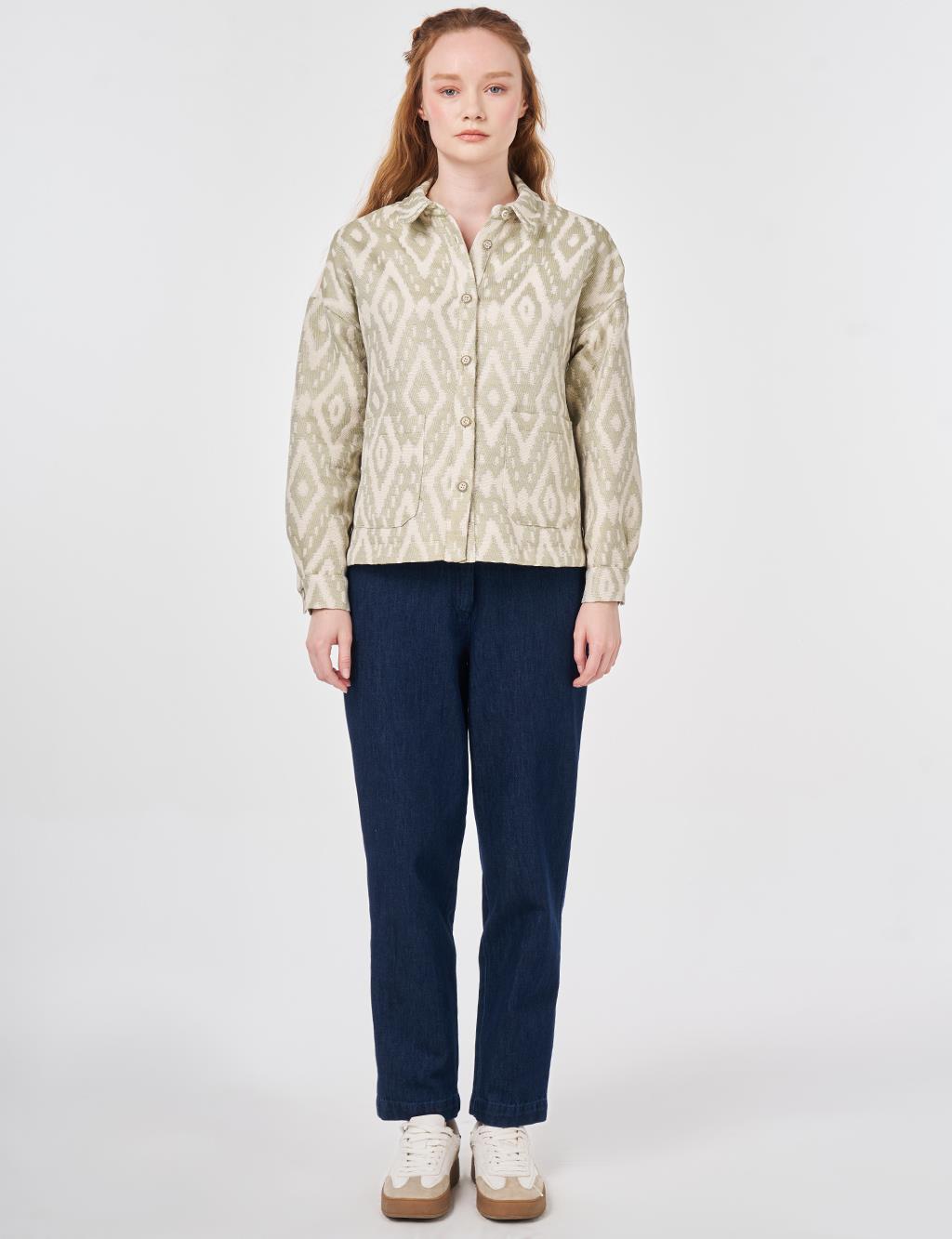 Geometric Pattern Jacket Moss Green