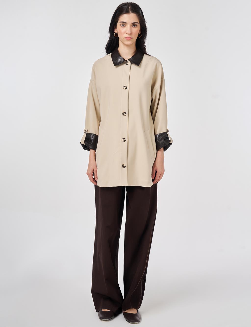 Deri Yakalı Ceket Taş