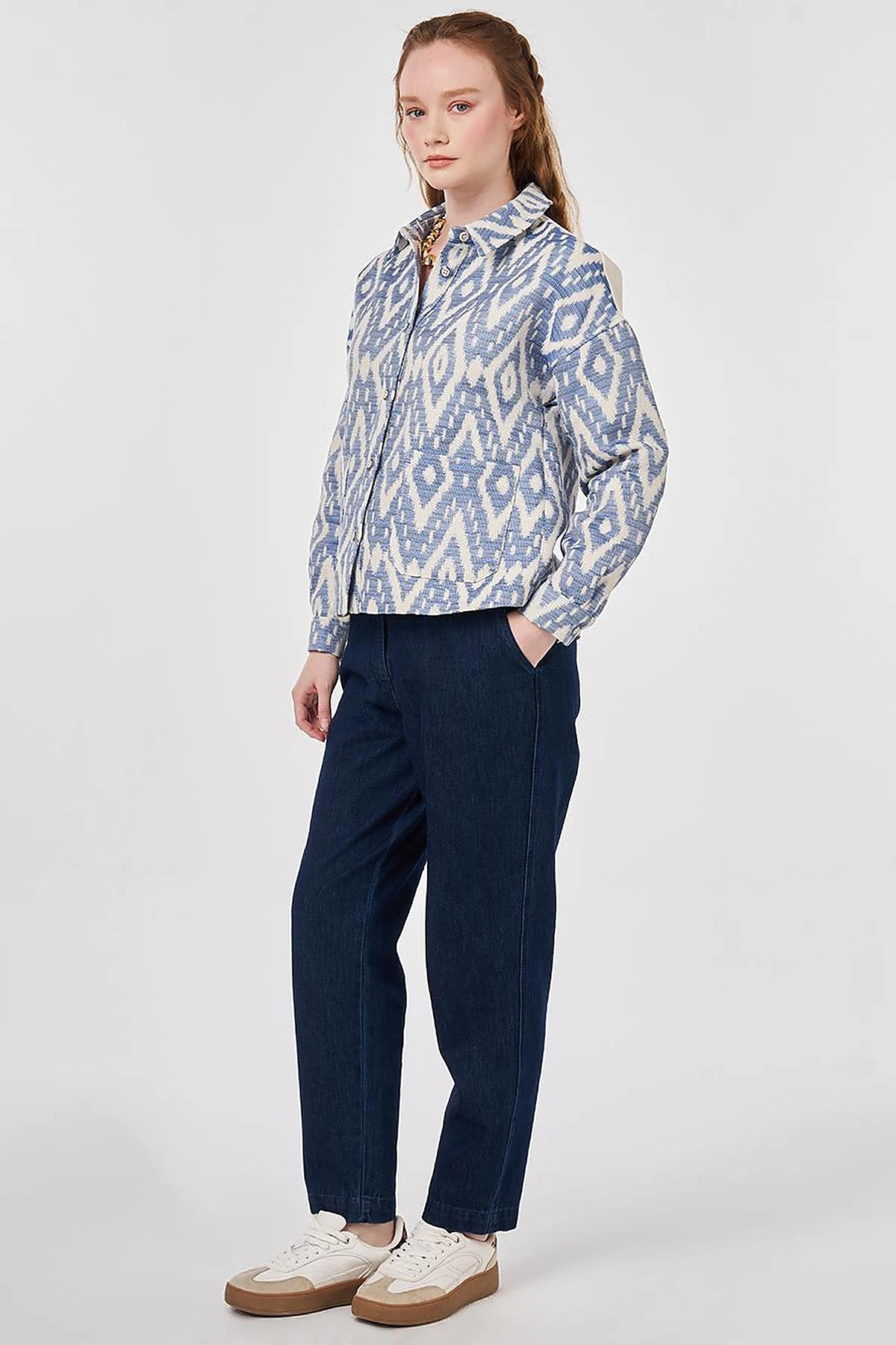 Geometric Pattern Jacket Indigo