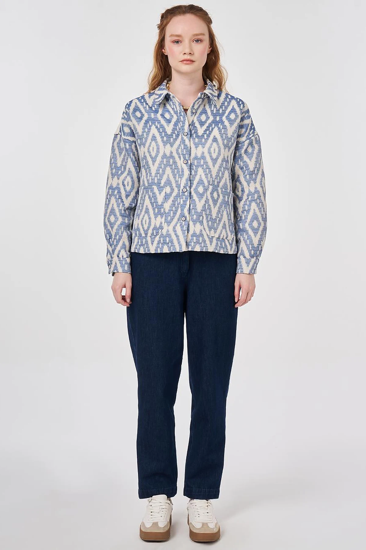 Geometric Pattern Jacket Indigo