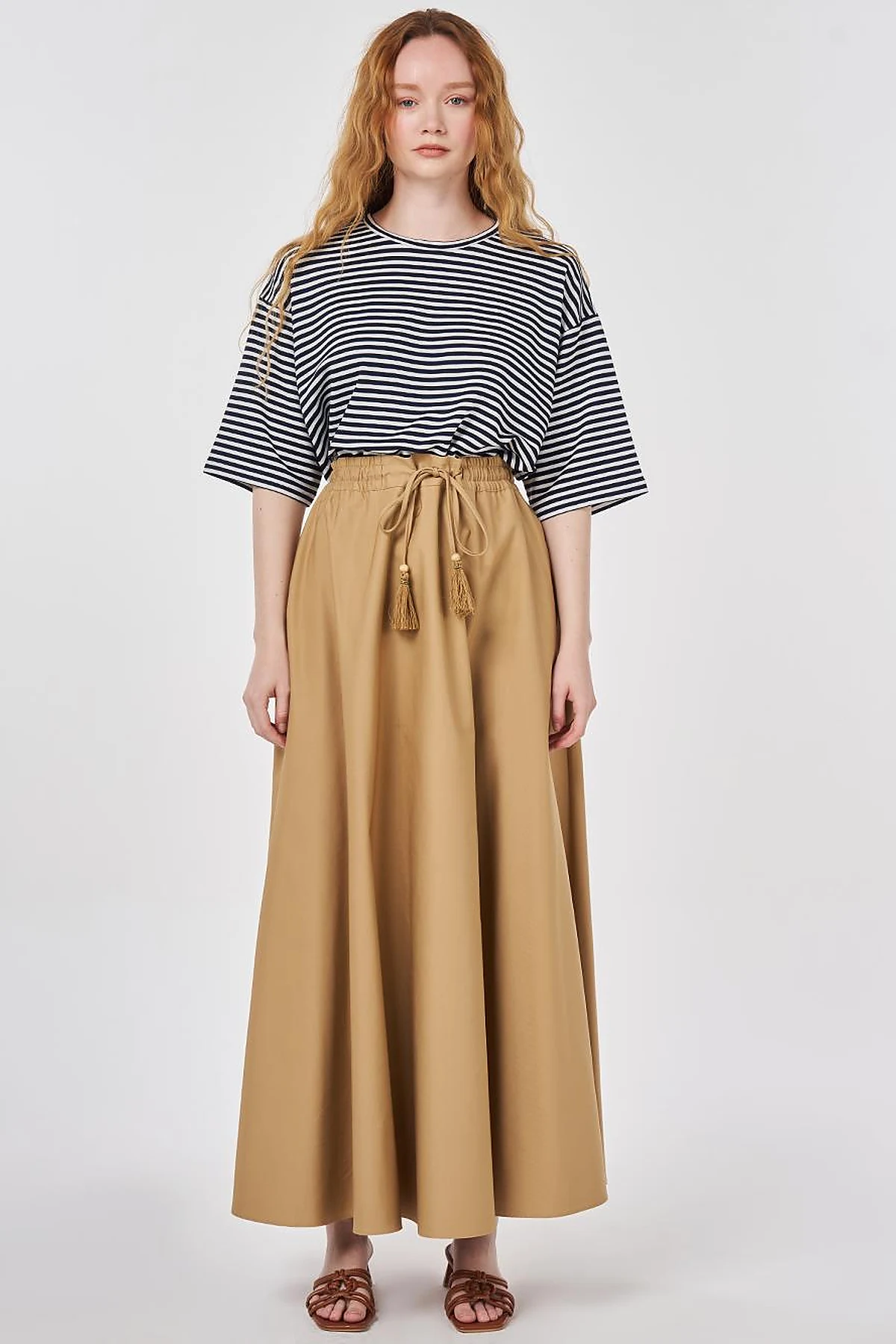 Fringed A-line Skirt Beige