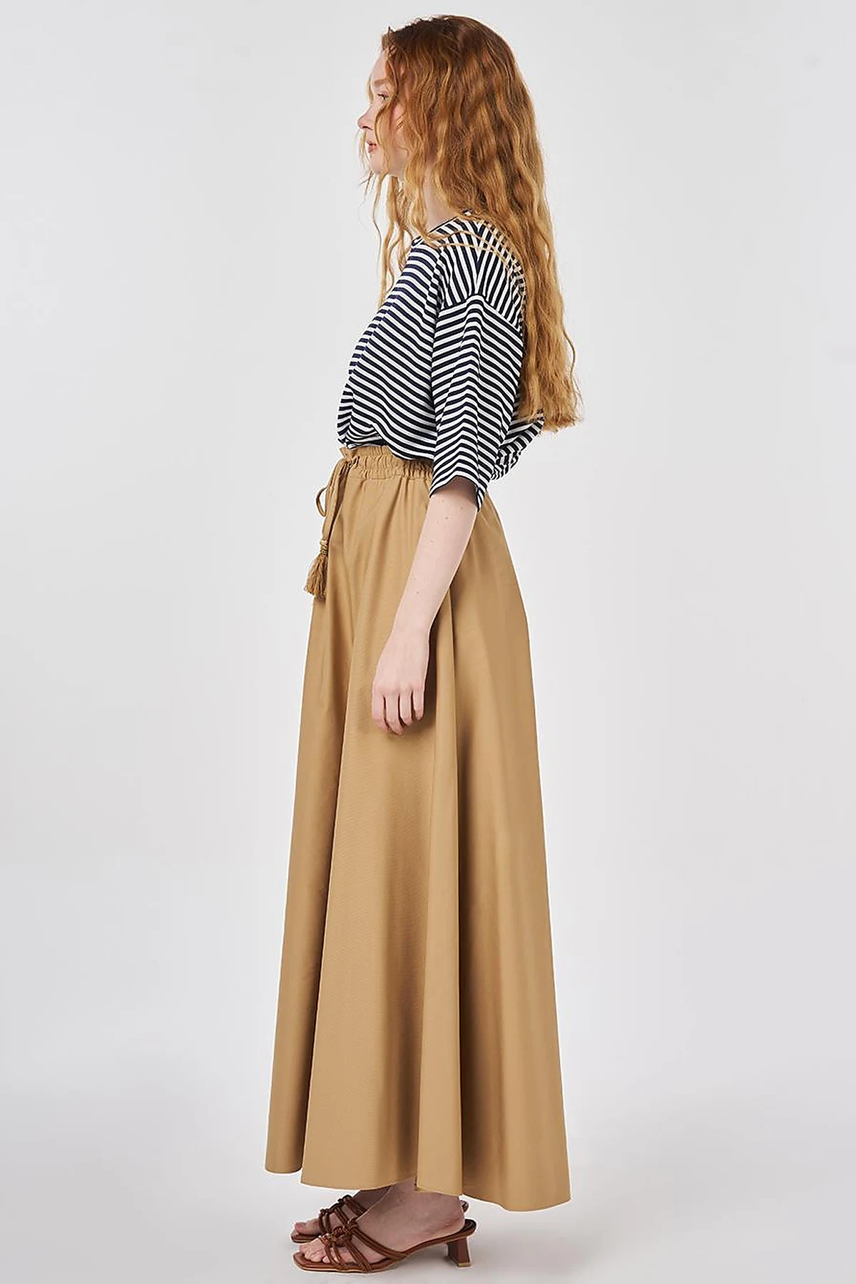 Fringed A-line Skirt Beige