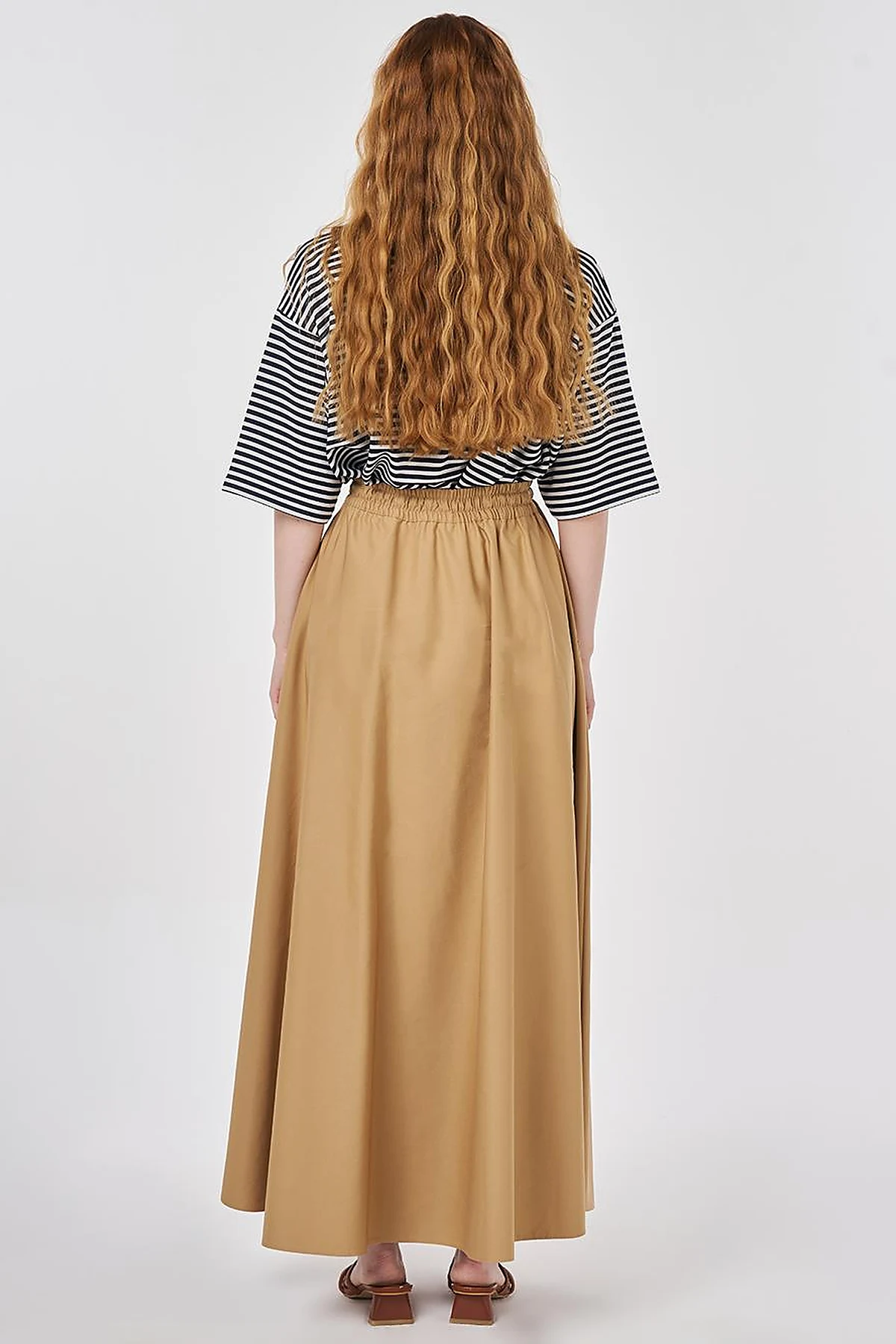 Fringed A-line Skirt Beige