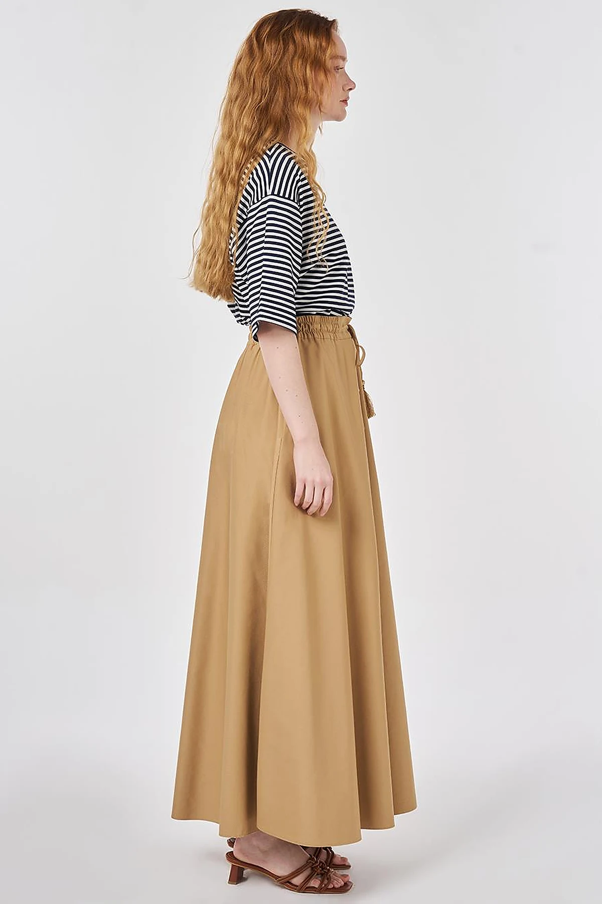 Fringed A-line Skirt Beige
