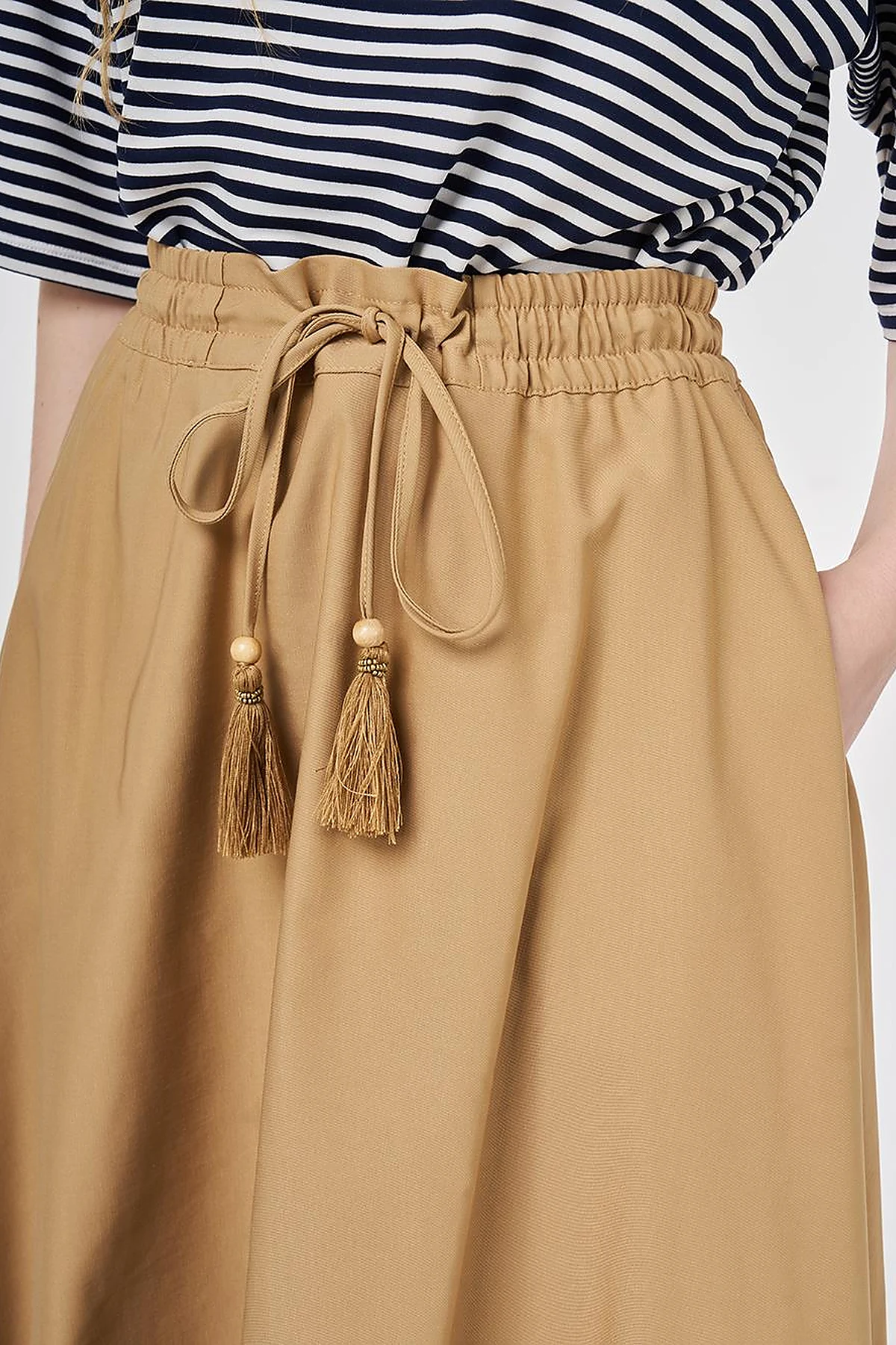 Fringed A-line Skirt Beige