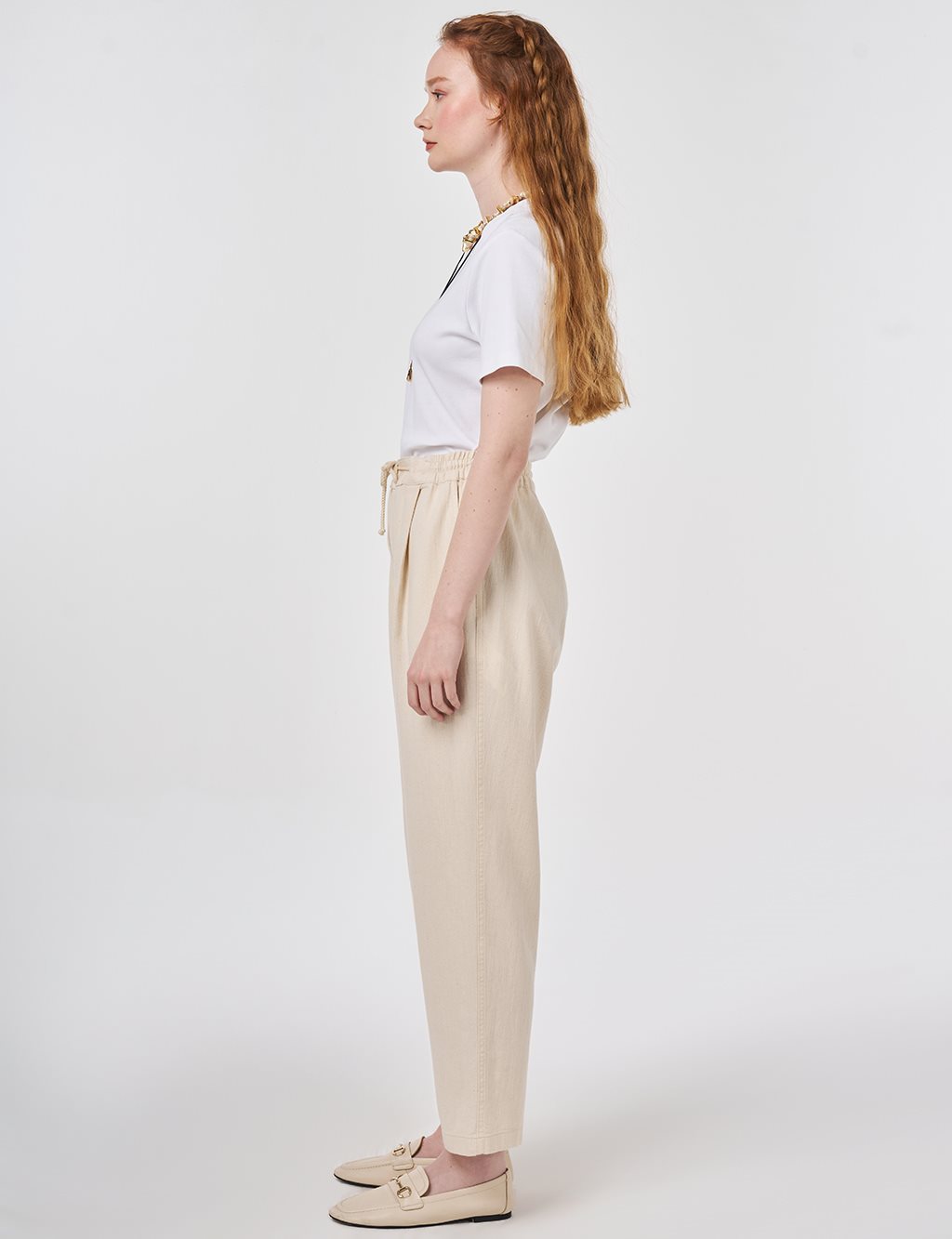 Yüksek Bel Gabardin Pantolon Krem 