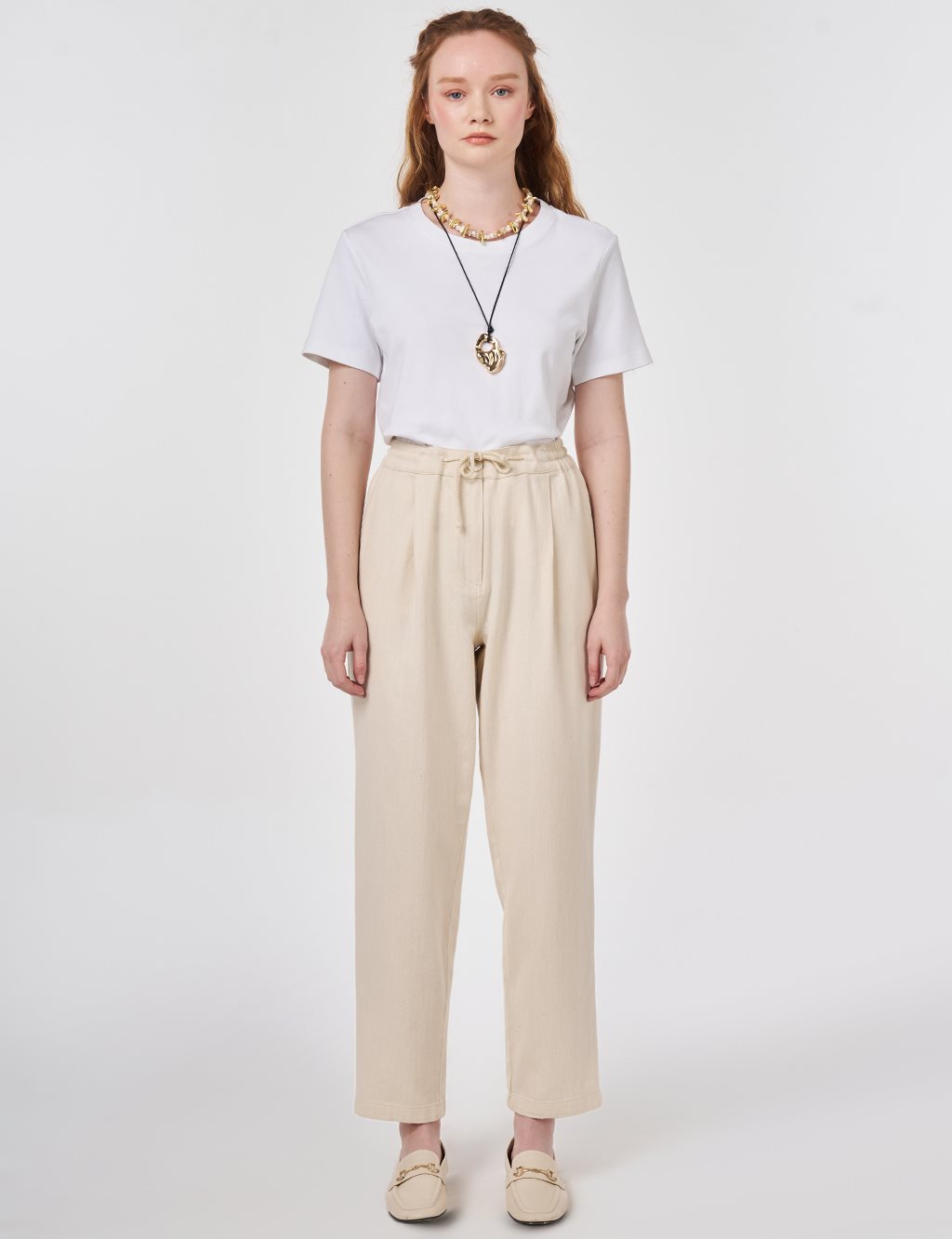 Yüksek Bel Gabardin Pantolon Krem 