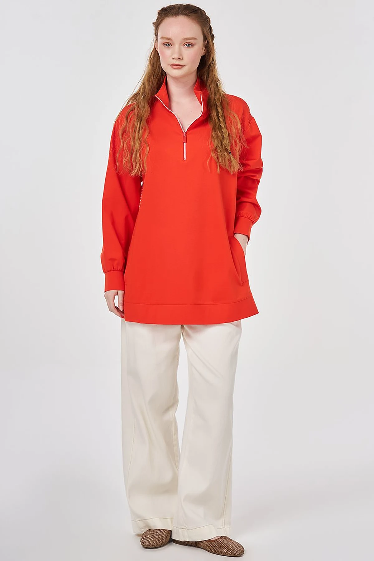 Trimmed Viscose Sweatshirt Coral