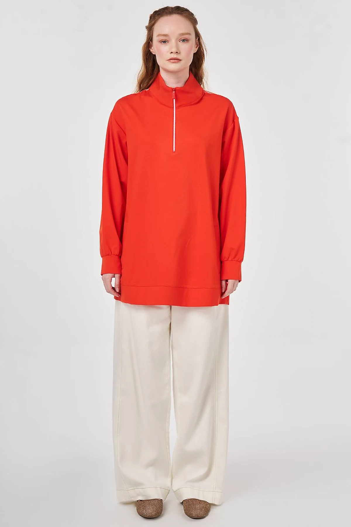 Trimmed Viscose Sweatshirt Coral