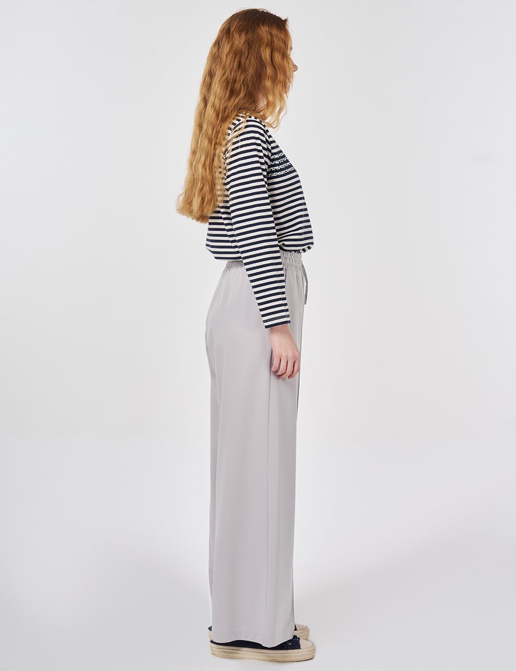 Beli Lastikli Rahat Kesim Pantolon Gri 