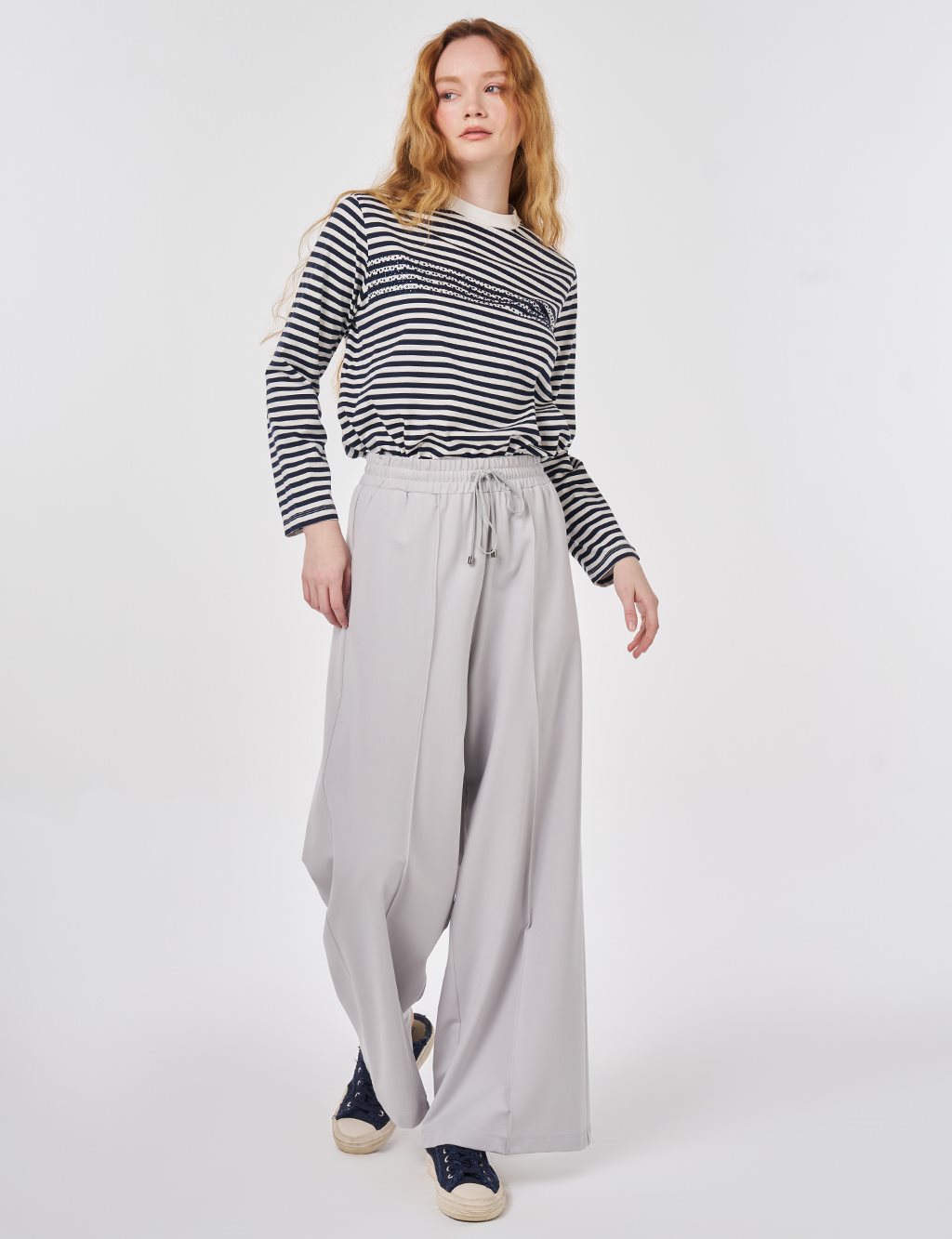 Beli Lastikli Rahat Kesim Pantolon Gri 