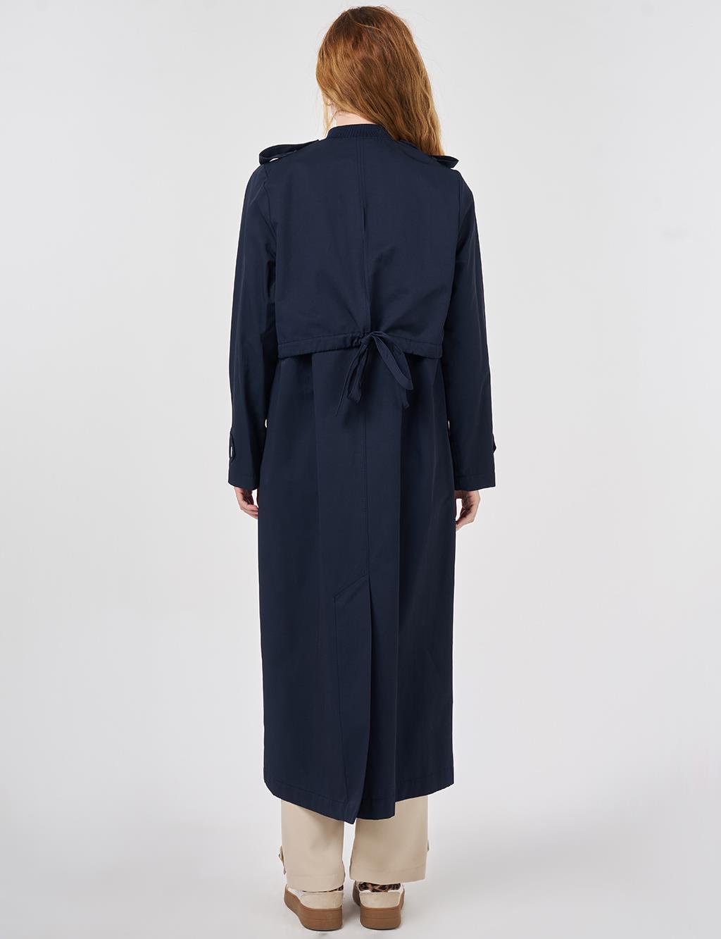 Epaulette-Detail Varsity Collar Throw-On Coat Dark Navy