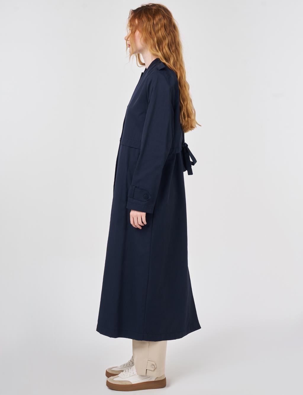 Epaulette-Detail Varsity Collar Throw-On Coat Dark Navy