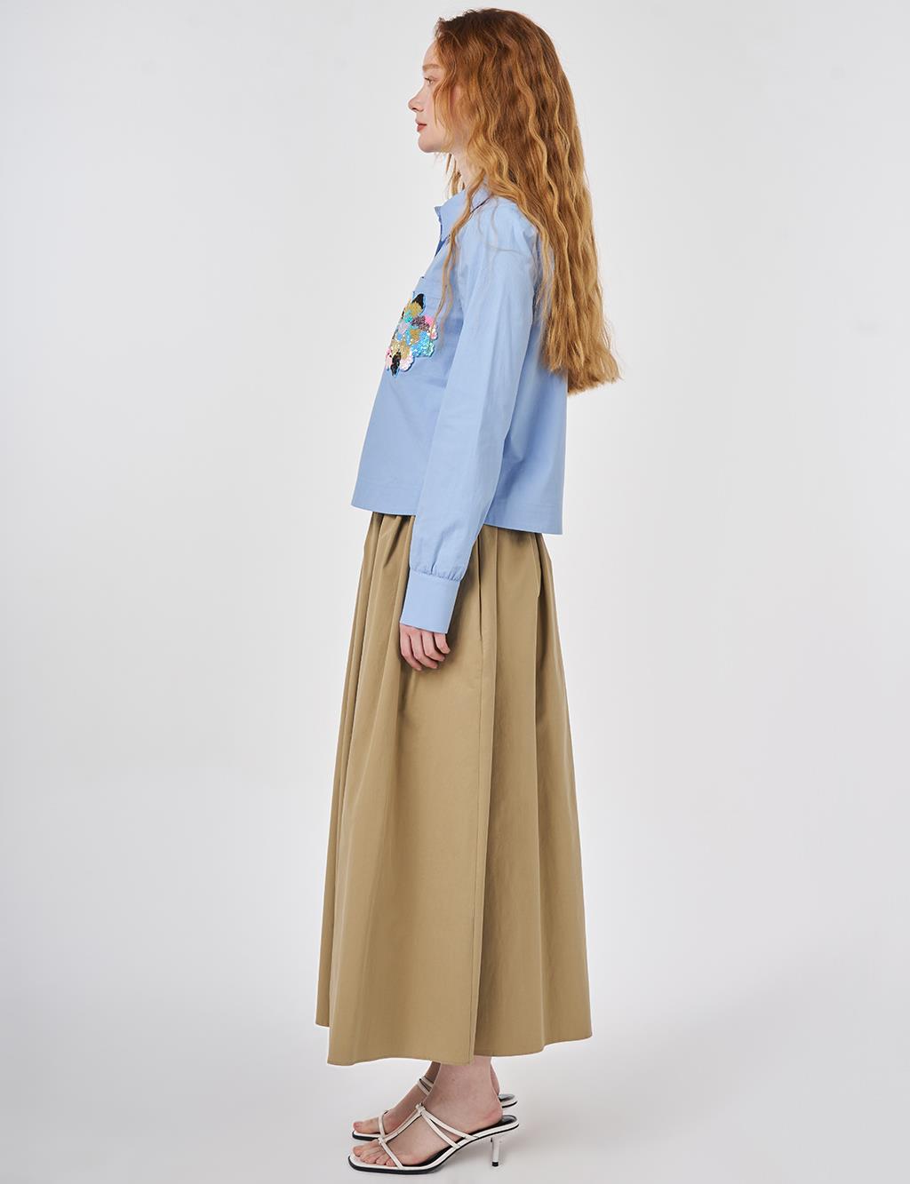 Sequined Cotton Blouse Light Aviator Blue