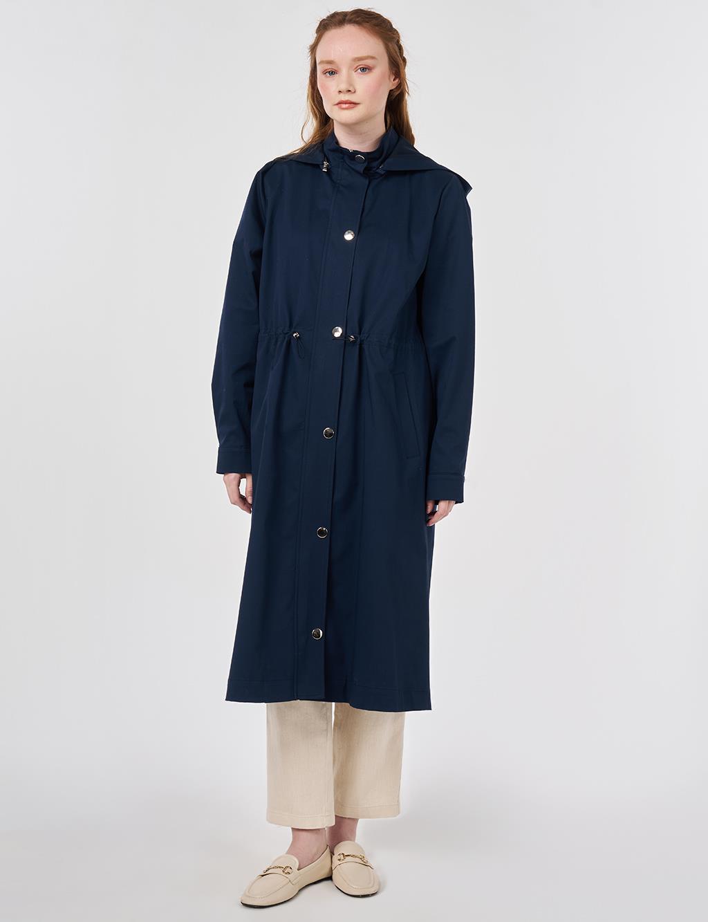 Hooded Short Trench Coat Dark Navy