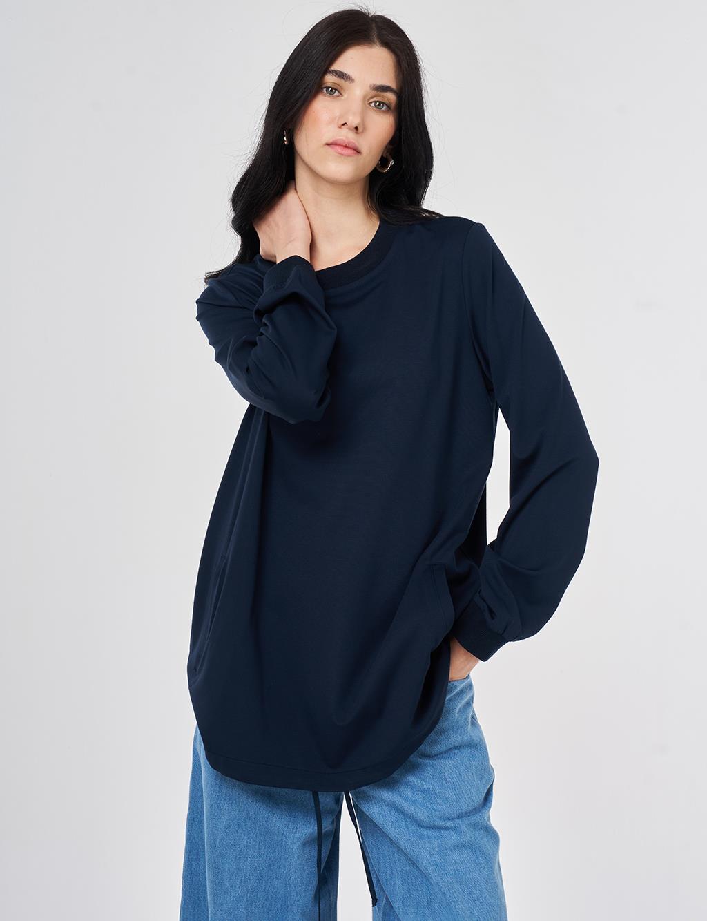 Crew Neck Knitted Blouse Dark Navy