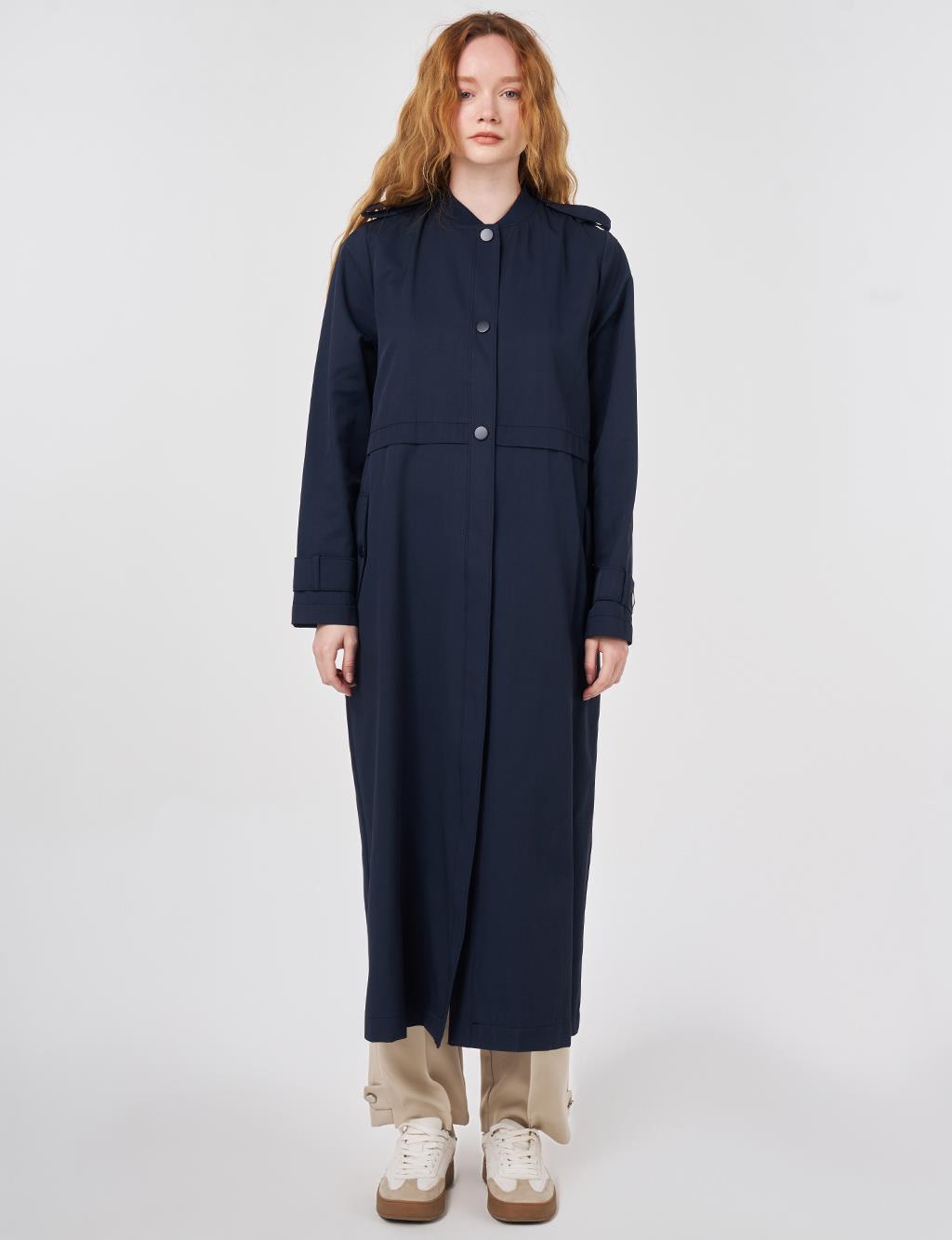 Epaulette-Detail Varsity Collar Throw-On Coat Dark Navy