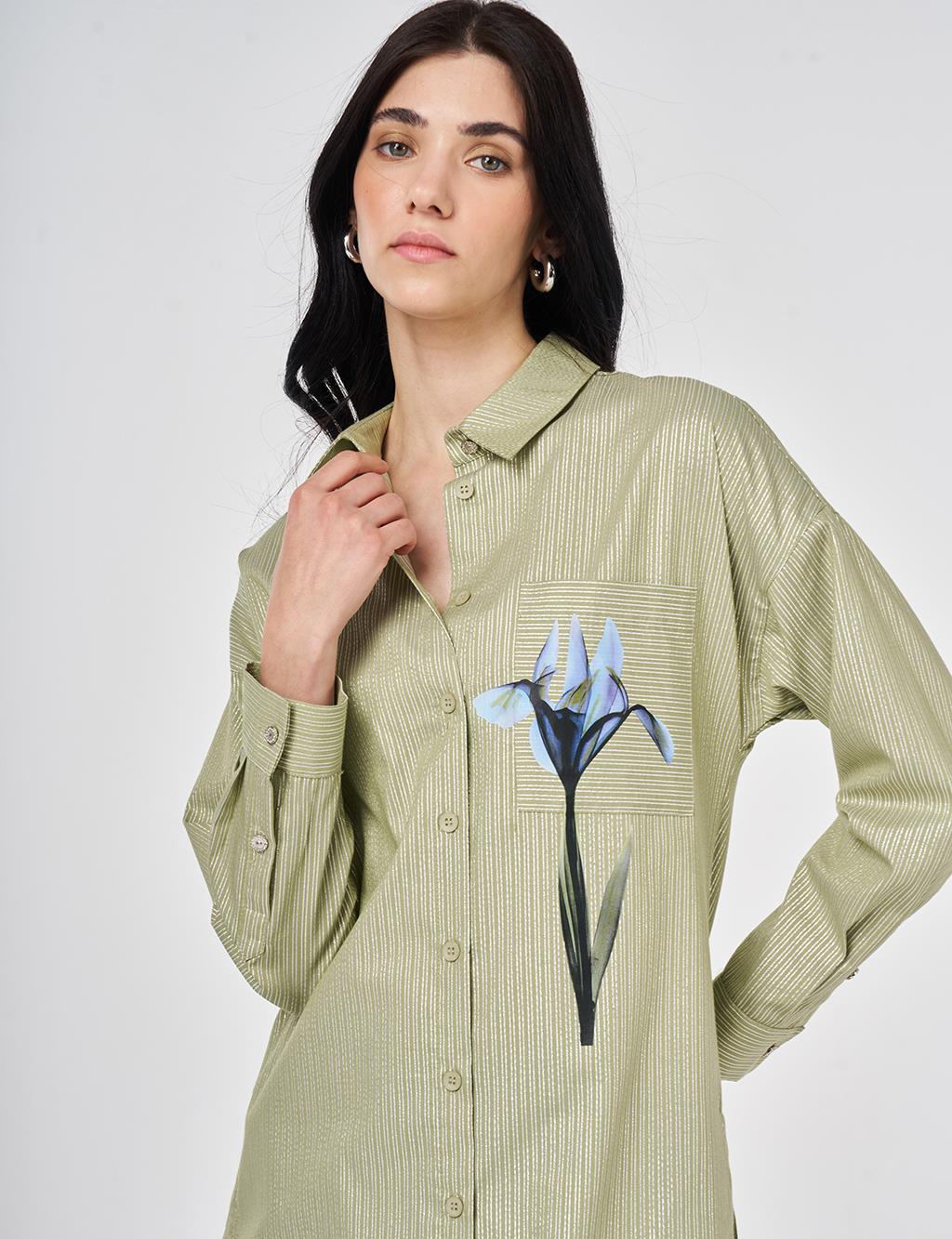 Floral Print Cotton Tunic Matcha Green