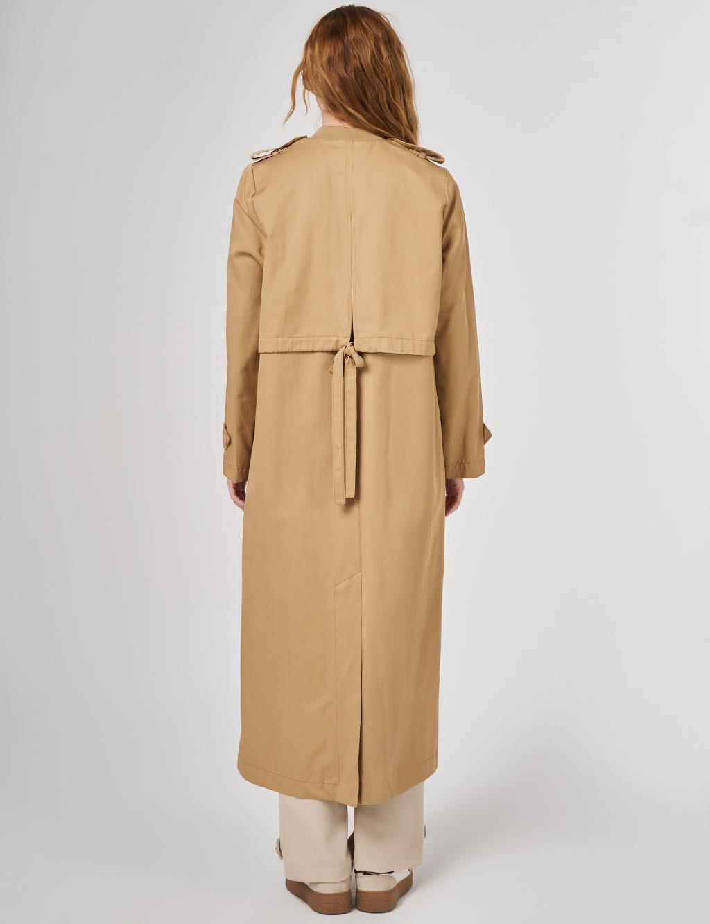 Epaulette-Detail Varsity Collar Throw-On Coat Beige