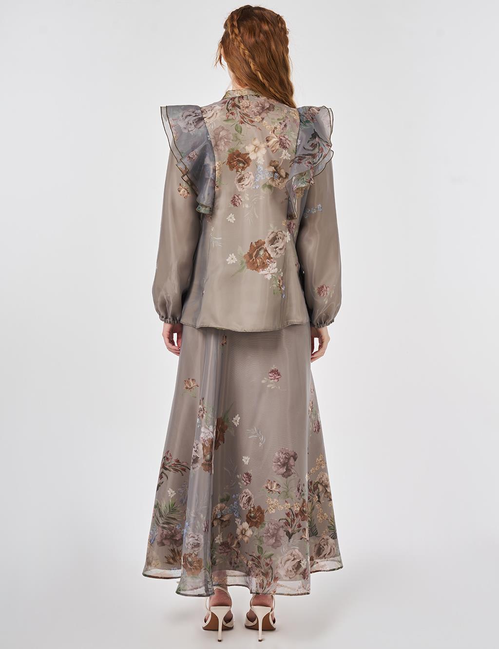 Organza Skirt Suit with Ruffle Detail, Moss Green