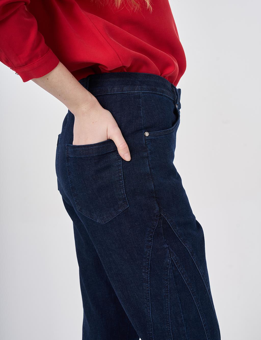 Washed Flared Denim Trousers Navy 