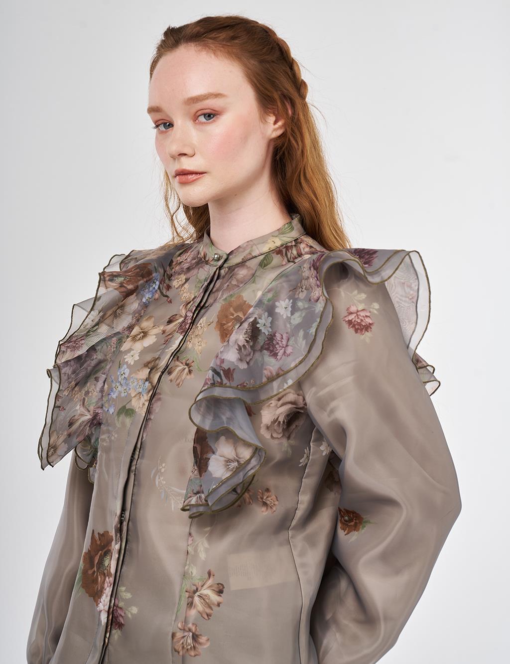 Organza Skirt Suit with Ruffle Detail, Moss Green