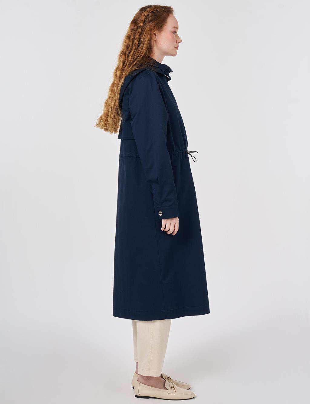 Hooded Short Trench Coat Dark Navy