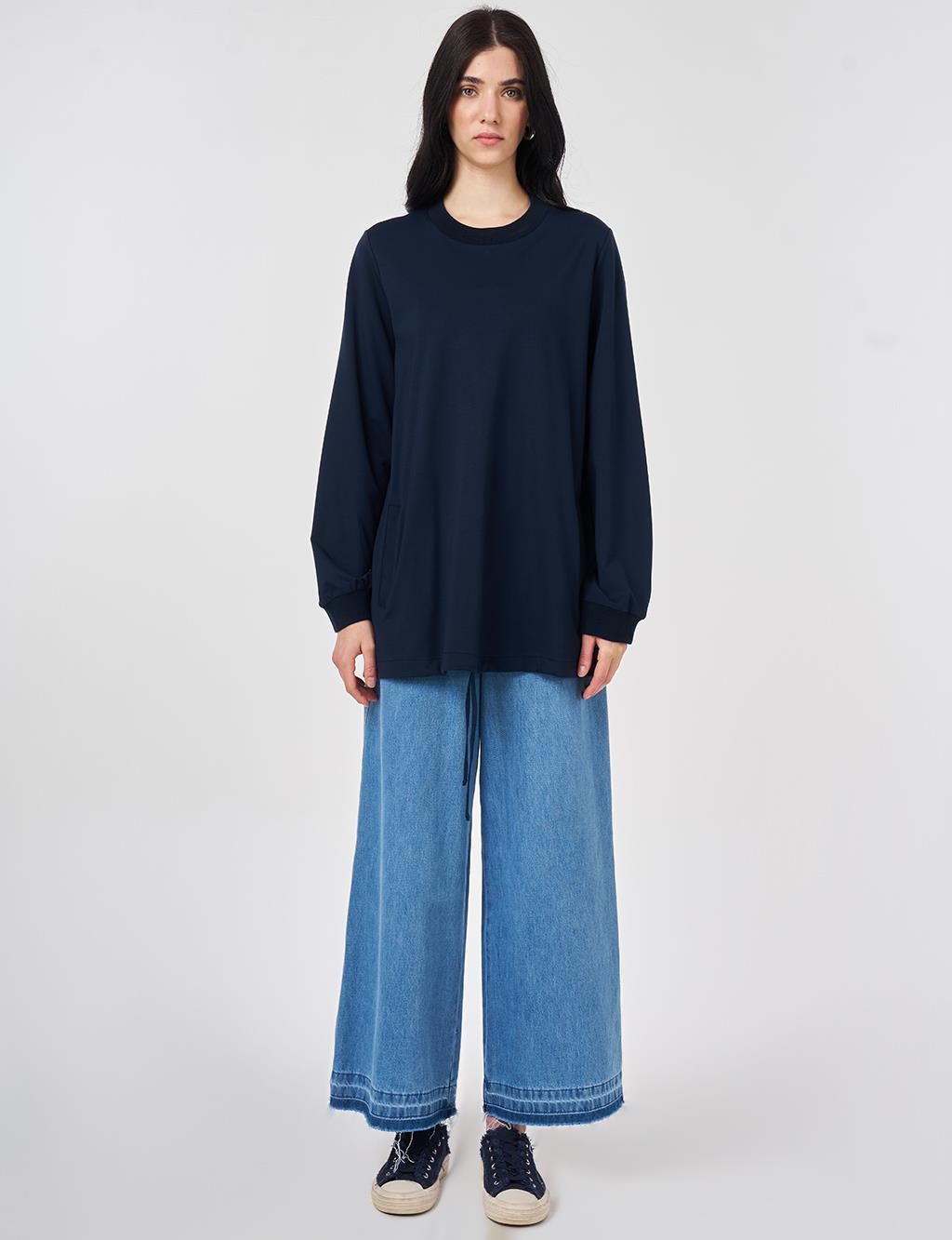 Crew Neck Knitted Blouse Dark Navy