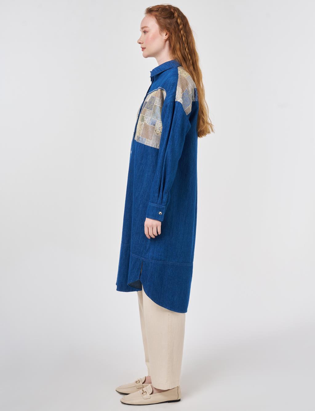 Washed Jacquard Denim Tunic Blue 