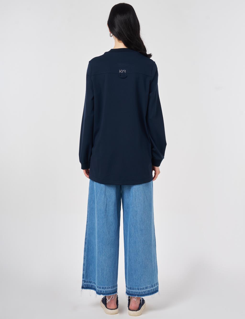 Crew Neck Knitted Blouse Dark Navy