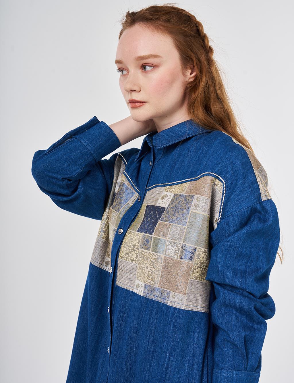 Washed Jacquard Denim Tunic Blue 