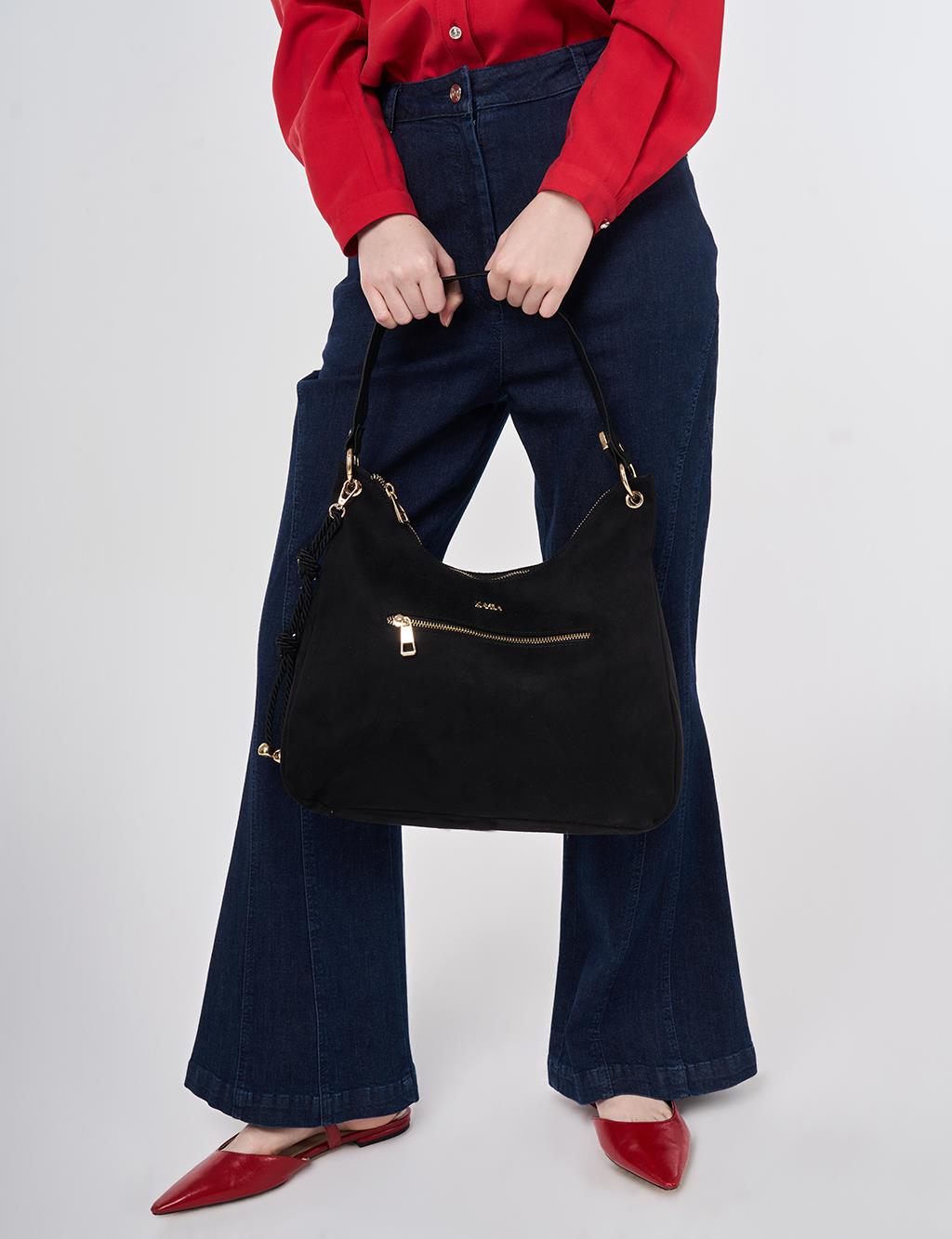 Logo Suede Bag Black