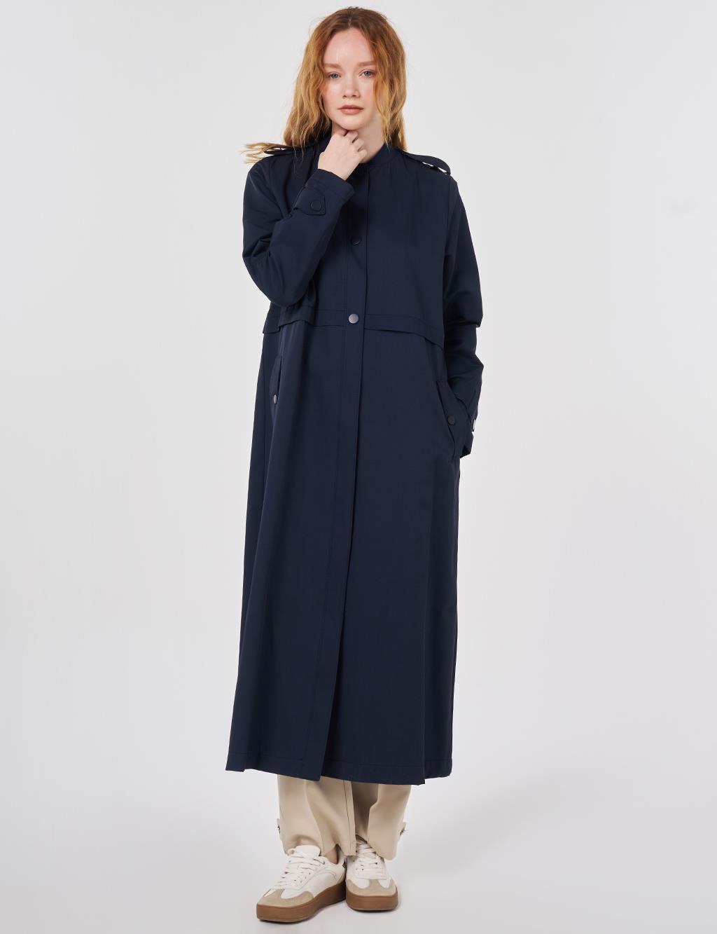 Epaulette-Detail Varsity Collar Throw-On Coat Dark Navy