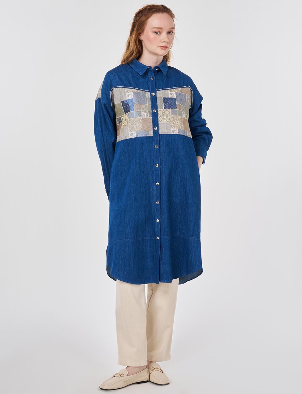 Washed Jacquard Denim Tunic Blue 