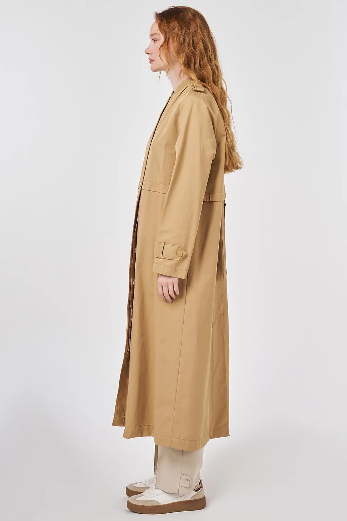 Epaulette-Detail Varsity Collar Throw-On Coat Beige