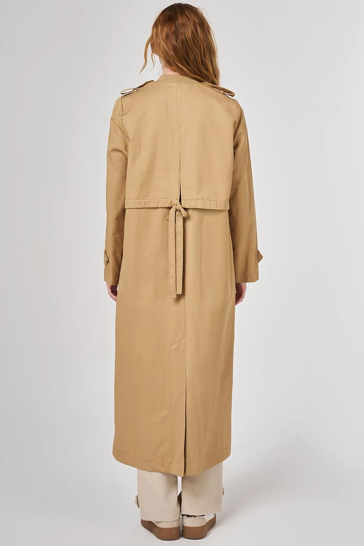 Epaulette-Detail Varsity Collar Throw-On Coat Beige