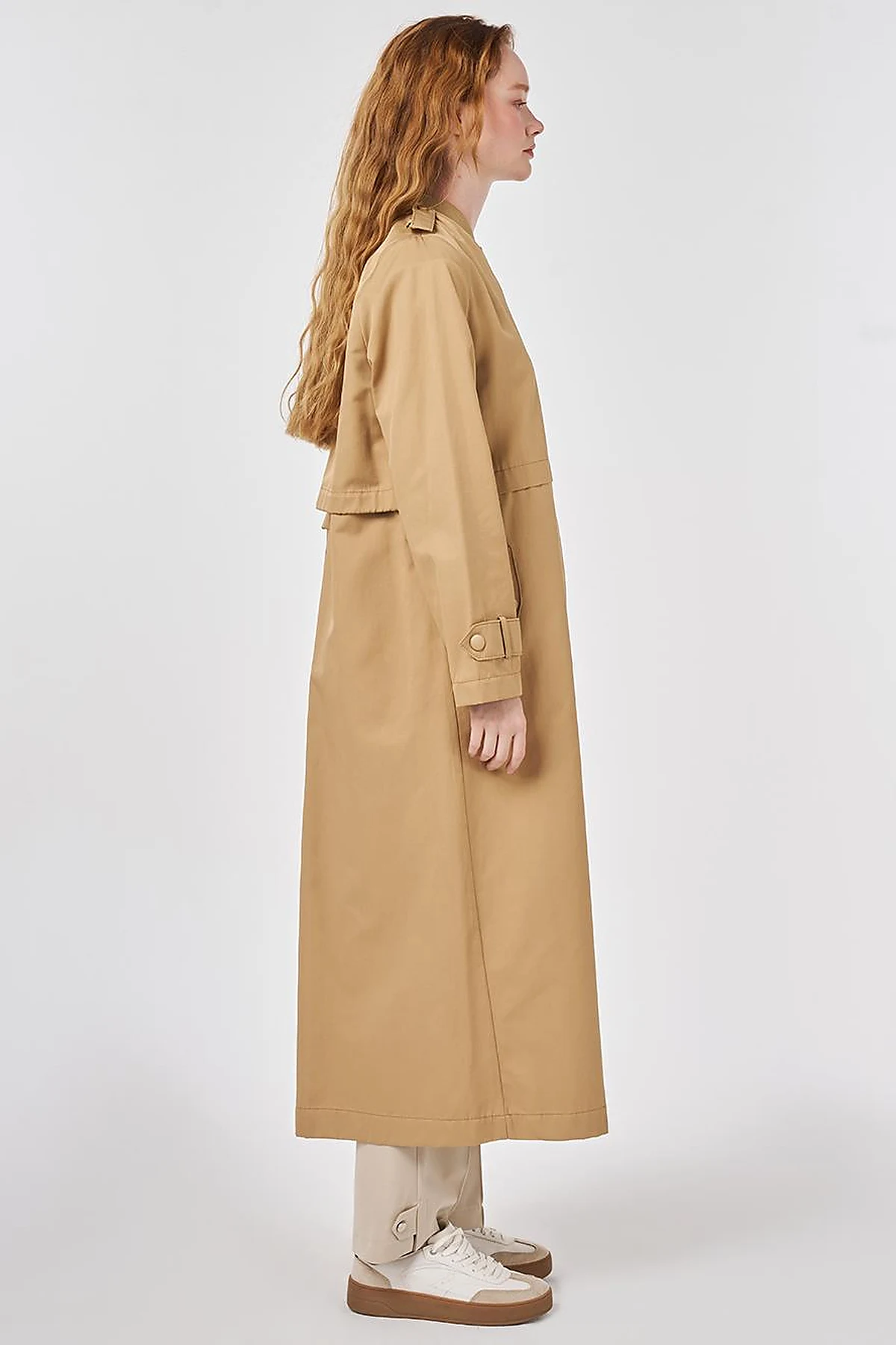 Epaulette-Detail Varsity Collar Throw-On Coat Beige
