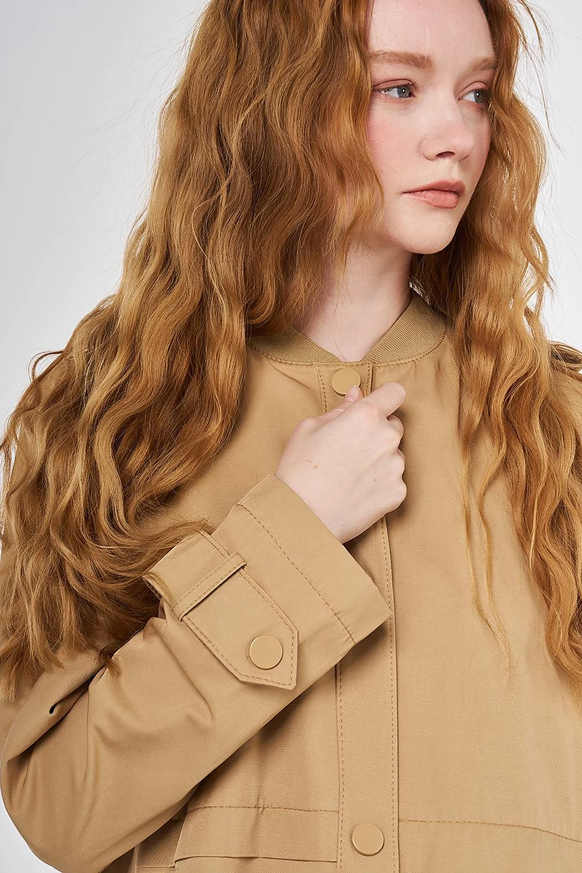 Epaulette-Detail Varsity Collar Throw-On Coat Beige